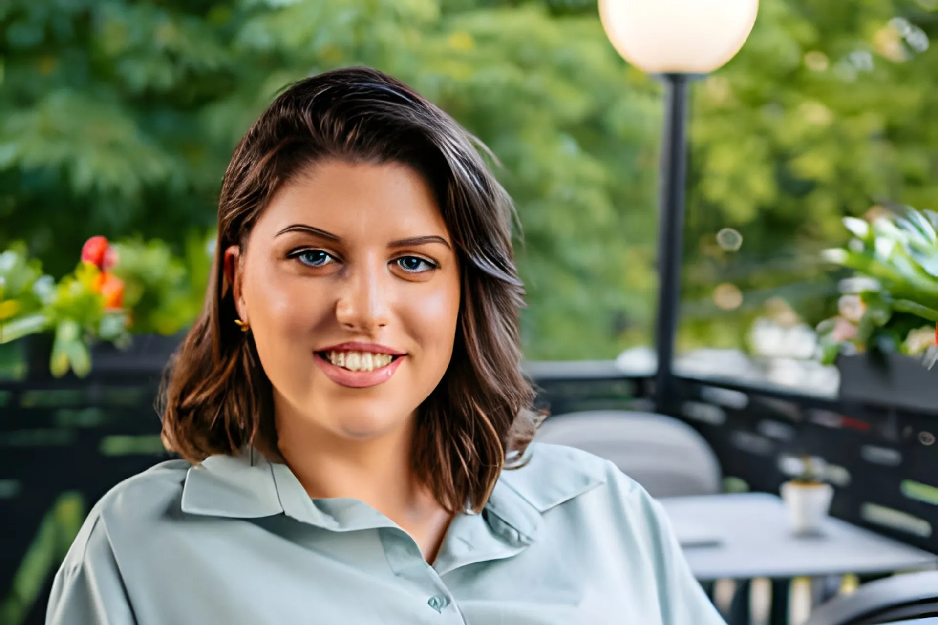 Woman with a coffee on a café terrace